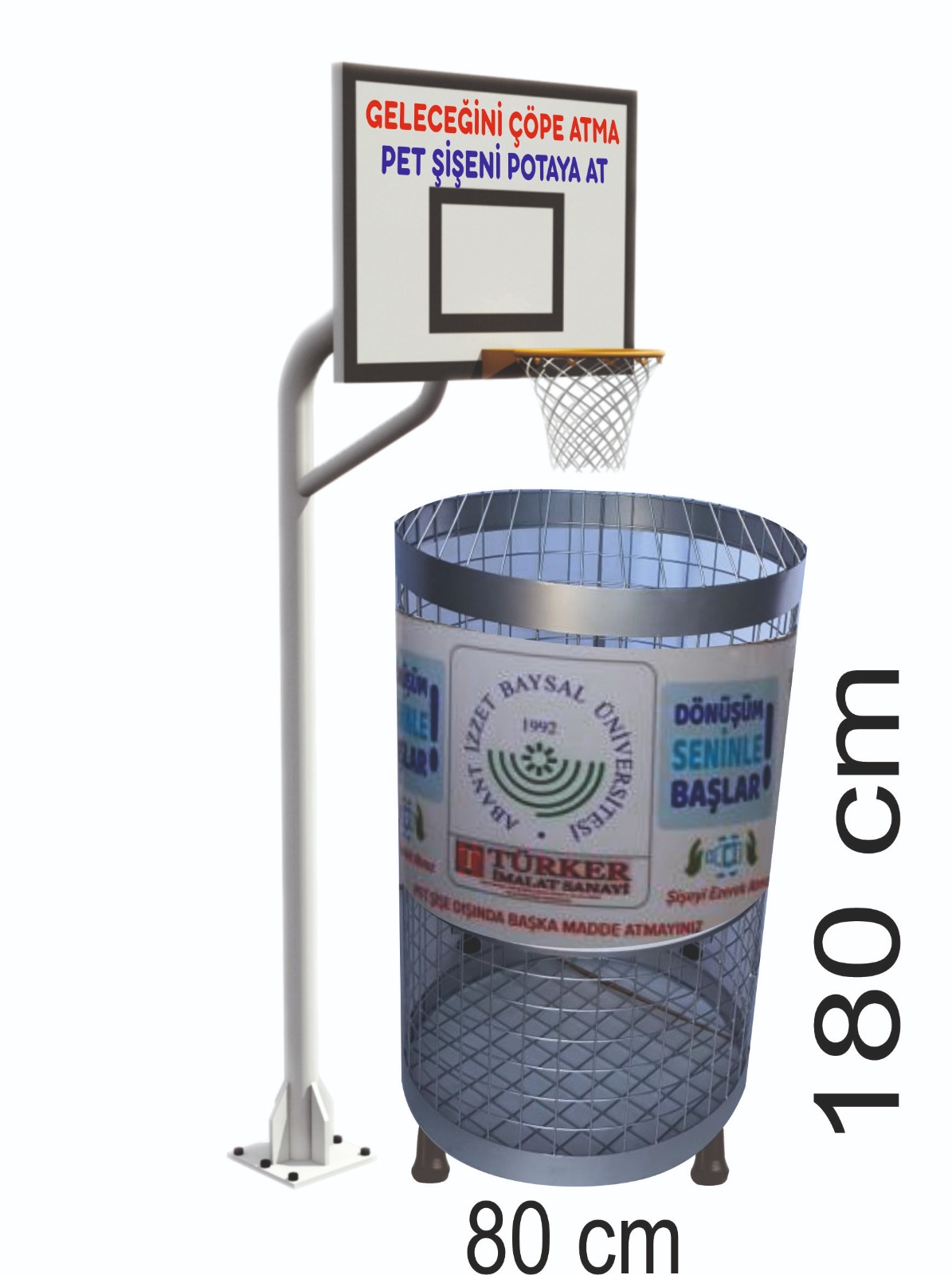 Geri Dönüşüm Çöp Sepeti Patolu 180+60cm ebatlarında