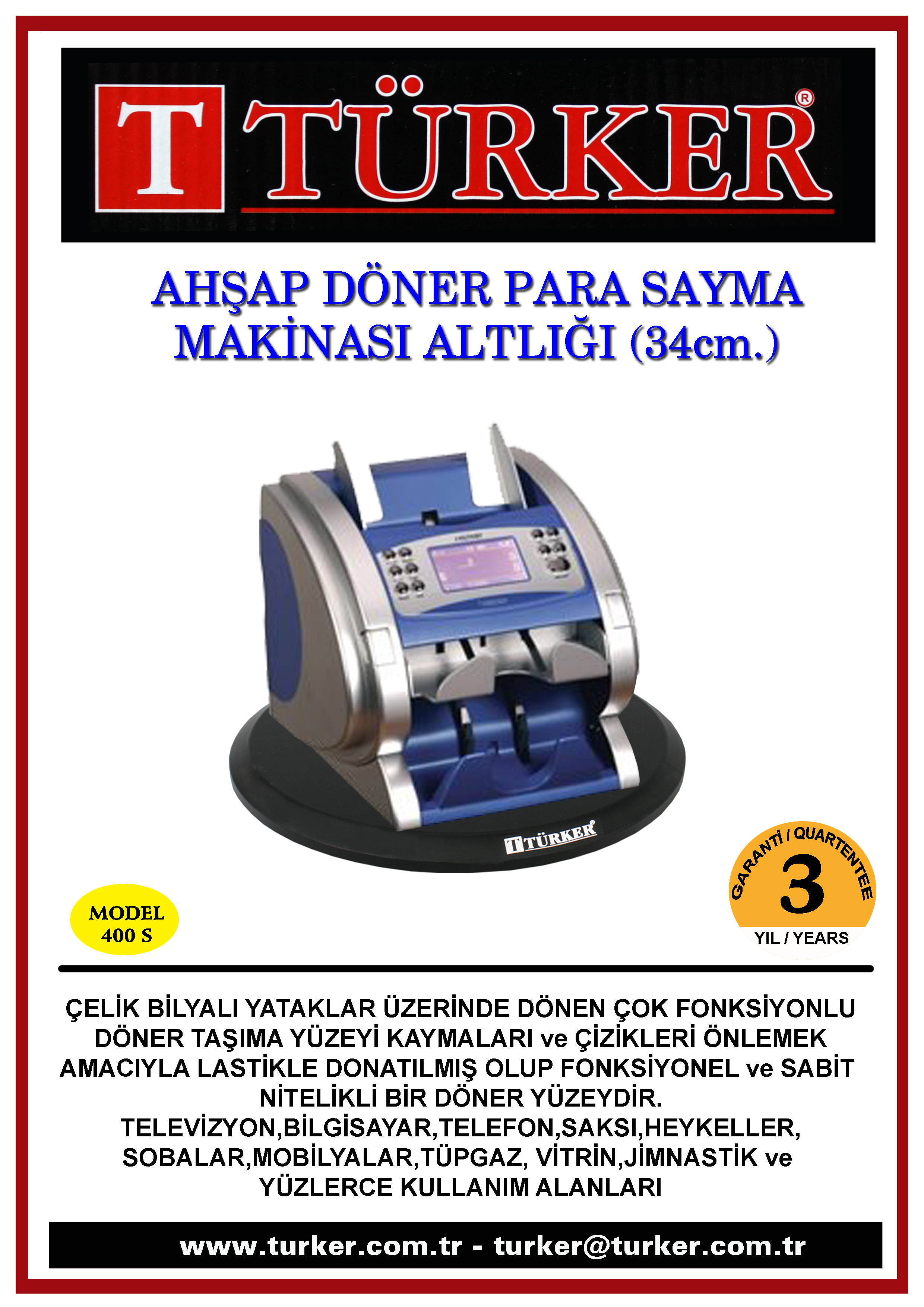 34 cm Para Sayma Makinası Döner Altlığı Ahşap