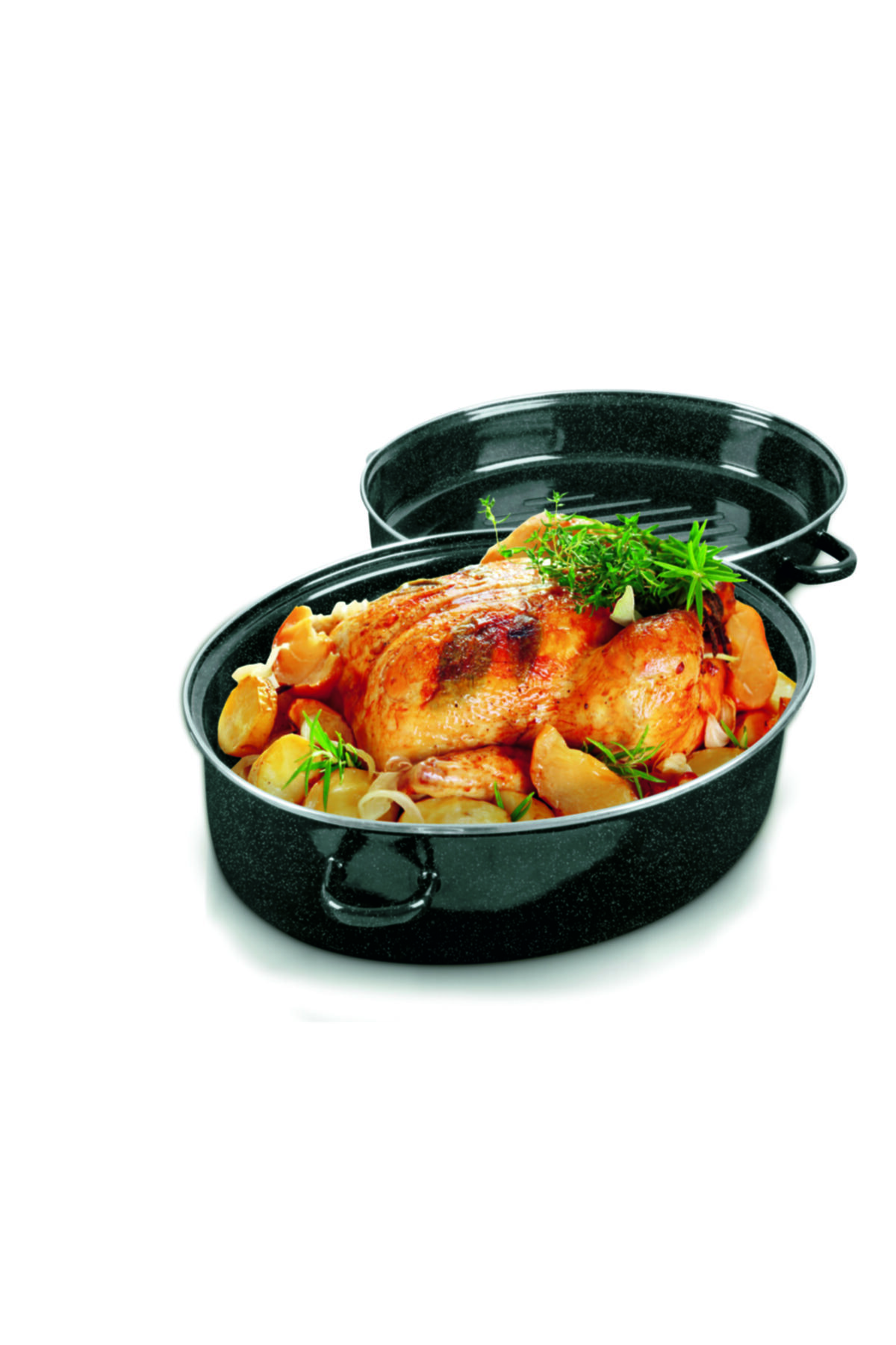 OVAL EMAYELİ TENCERE SİYAH BEYAZ KIRCILI 38+26+18CM 0,8 KALINLIK